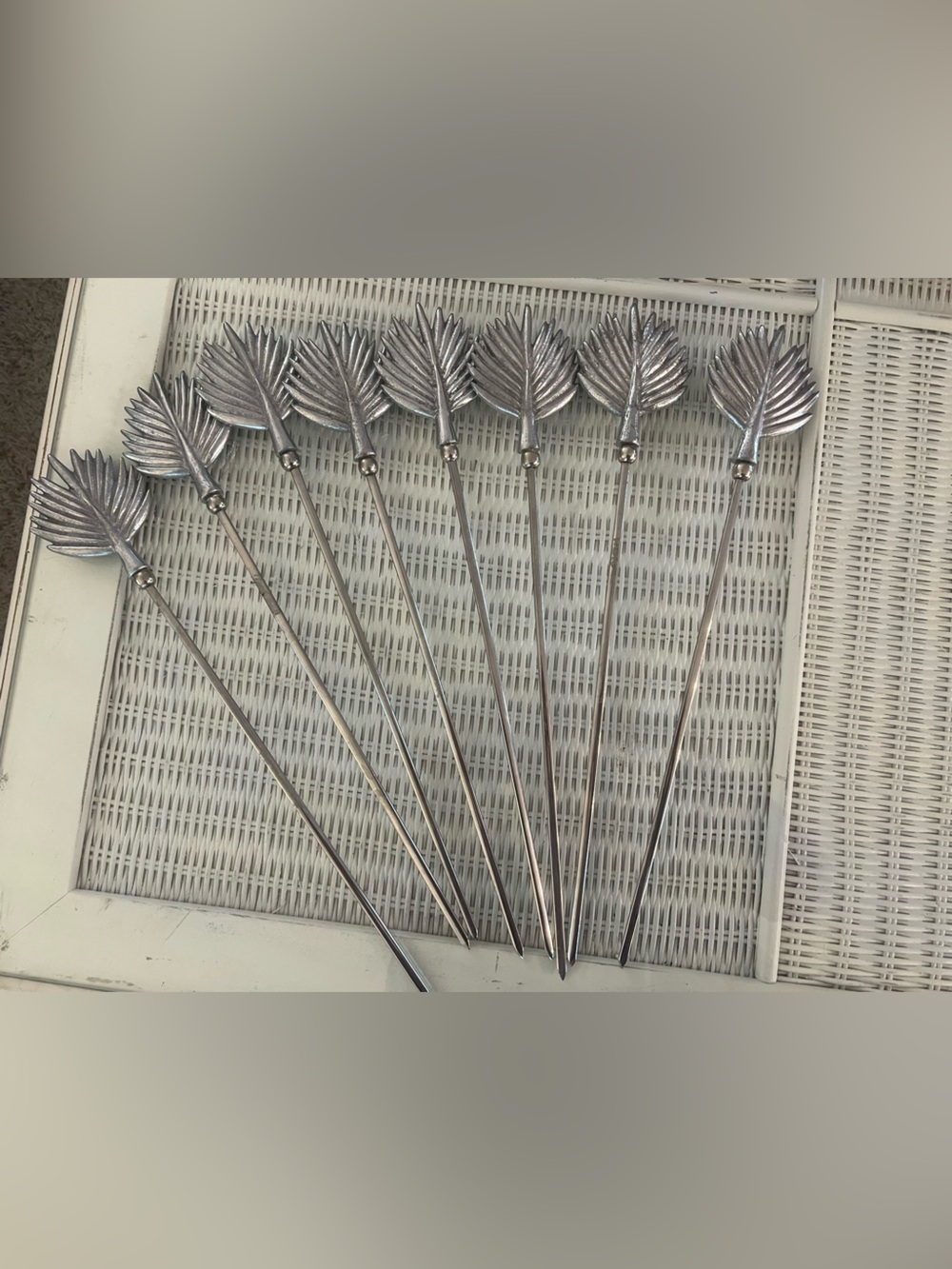 Pottery Barn Tropical Palm Skewers Set Of 8 Stainless Steel Tines 16.5"